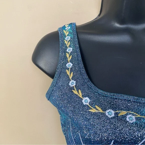 Blue Metallic Glitter Fairy Butterfly Embroidered Dress - Picture 7 of 9